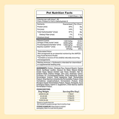 New! WellJoy Dog Treat Immune+ GutBoost | Vitamin E | Pumpkin for Sensitive Stomachs | Dual-Benefit GutBoost Formulation | Vet Formulated | USA Made | Made with Real Shredded Chicken | 30 Soft Chews