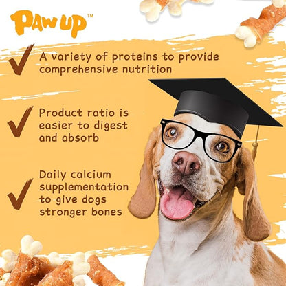 PAWUP Chicken Wrapped Puppy Chew Bones, Digestible Soft-Core Dental Chews, Real Chicken, Gentle Teething Treats for Small & Medium Dogs, 12.5 oz
