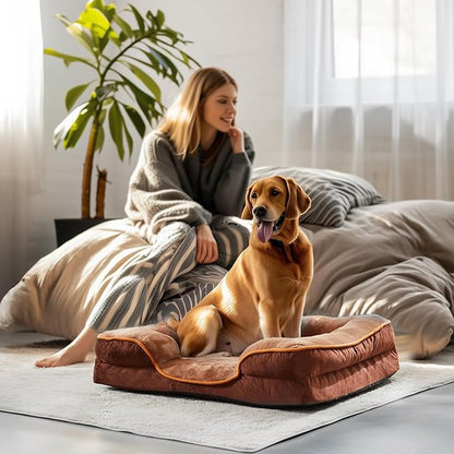 NEWBULIG 42x32 Inch Orthopedic Dog Bed Large Sized, Dog Couch/Sofa Bed with Washable Cover, Waterproof, Memory Foam, Soft Fluffy Surface