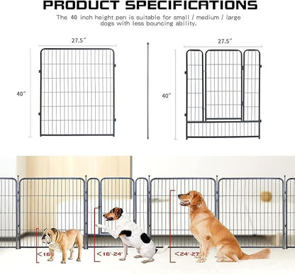 Dog Playpen,32/40/45 Inch Height in Heavy Duty, Folding Indoor Outdoor Anti-Rust Dog Exercise Fence, Portable Pet Playpen with Door for Large Medium Small Dogs and Pet (8 Panels, 40 Inch) Silver