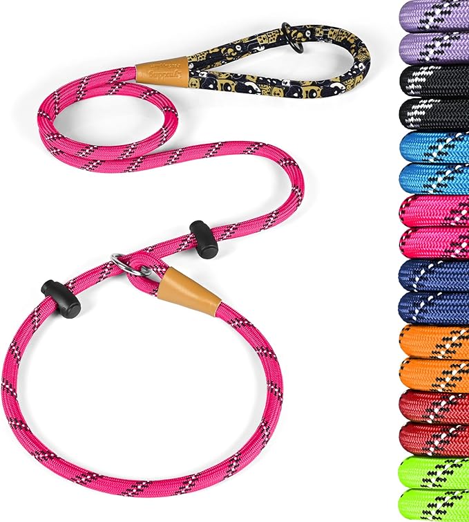 lynxking Slip Lead Dog Leash Reflective, Heavy Duty Comfortable Strong Rope Leash for Large, Medium Small Dogs No Pull Pet Training (Pink, Small 3/8in x 6ft-Slip Lead)