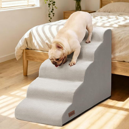 Aodisman Dog Stairs for High Bed,5 Step Dog Ramp for Small and Medium Dogs,Pet Stairs with Non-Slip Bottom for Puppy, Older Cat,Indoor Pet Steps,Comfort,Durable,22.4" H,Light Grey