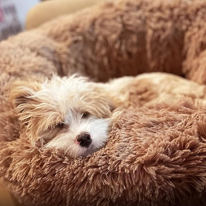Calming Donut Dogs Beds for Small Dogs Washable,19inch Fluffy Round Puppy Bed for Puppies,Cats & Toy Breeds with Raised Rim,Fits up to 15 lbs Pets,Camel