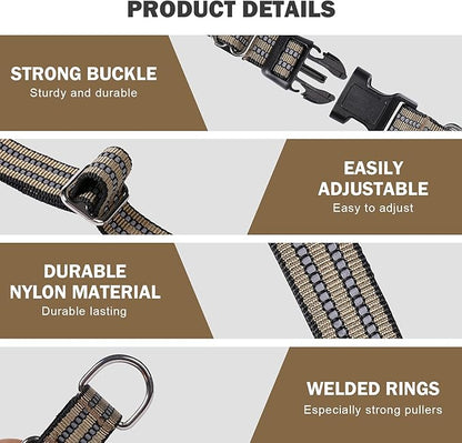 Hikiko Martingale Dog Collars Reflective Nylon Dog Collar with Quick Release Buckle Adjustable Training No Slip Dog Collar (Small, Brown)