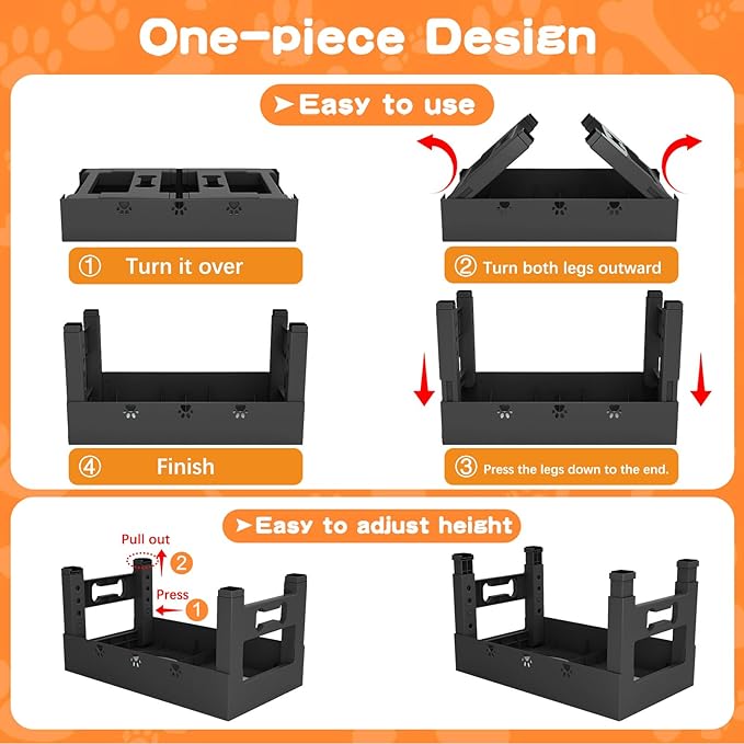 LAKIPETN Elevated Dog Bowls with 2 Stainless Steel Bowls, Raised Dog Food Bowl Stand 5 Height Adjustable (3.1", 9", 10", 11", 12") Non-Slip Feeder Station Set for Medium and Large Dogs - Black