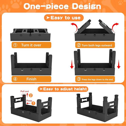 LAKIPETN Elevated Dog Bowls with 2 Stainless Steel Bowls, Raised Dog Food Bowl Stand 5 Height Adjustable (3.1", 9", 10", 11", 12") Non-Slip Feeder Station Set for Medium and Large Dogs - Black