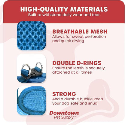 Downtown Pet Supply Step in Dog Harness for Small Dogs No Pull, Small, Cobalt - Adjustable Harness with Padded Mesh Fabric and Reflective Trim - Buckle Strap Harness for Dogs