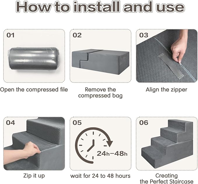 PawComfort 4-Step Pet Stairs, 18 Inch High Dog Steps for Bed, Grey Non-Slip Indoor Ramp for Small Dogs and Cats