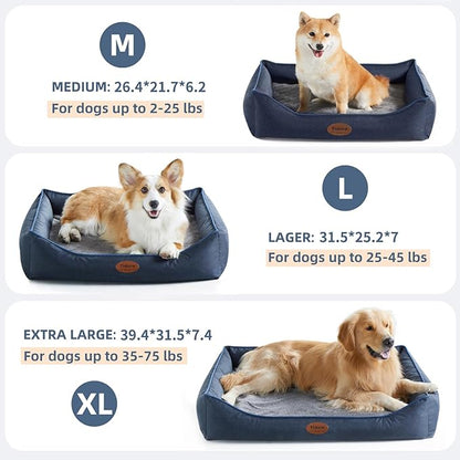 Tidore Orthopedic Dog Beds for Medium Dogs, Durable Egg Crate Foam Sofa Dog Bed wit Washable Removable Cover,Waterproof Lining,Pet Bed for Large Dogs (Navy Blue, 31.5" L x 25.2" W x 7" Th)