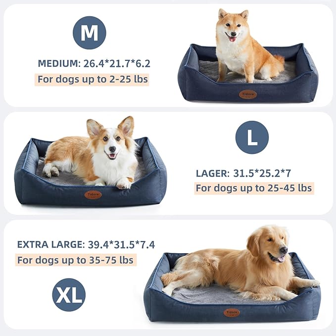 Tidore Orthopedic Dog Beds for Medium Dogs, Durable Egg Crate Foam Sofa Dog Bed wit Washable Removable Cover,Waterproof Lining,Pet Bed for Large Dogs (Navy Blue, 26.4" L x 21.7" W x 6.2" Th)