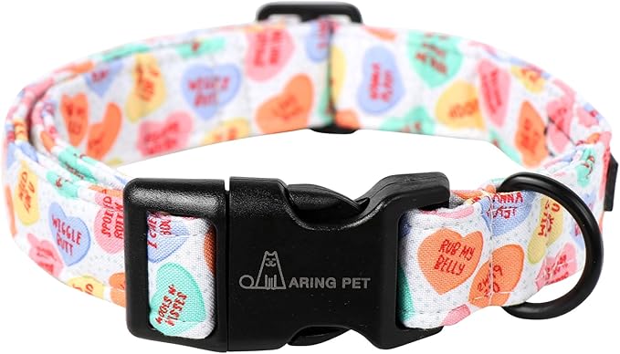ARING PET Valentine's Day Dog Collar, Cute Candy Heart Pet Collars with Quick Release Buckle for Puppy Small Medium Large Boy Girl Dogs-M