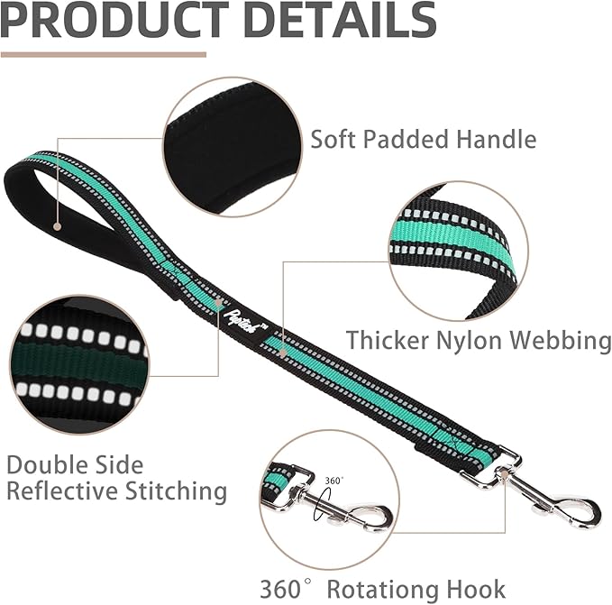 PUPTECK Reflective Short Dog Leashes - 3 Packs 2.5ft/ 1.5ft/ 1ft Nylon Leash with Strong Clip, Soft Padded Handle, Durable Training Leash for Large Small Medium Dogs Walking Outside, Green