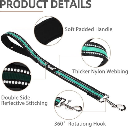PUPTECK Reflective Short Dog Leashes - 3 Packs 2.5ft/ 1.5ft/ 1ft Nylon Leash with Strong Clip, Soft Padded Handle, Durable Training Leash for Large Small Medium Dogs Walking Outside, Green