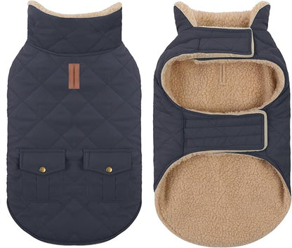 Winter Coat for Small Dogs, Puppy Plaid Jacket, Dog Jacket for Cold Weather, Windproof Warm Garments, Pets Thickened Outfits Indoor Outdoor, NavyBlue S