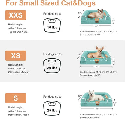 Small Dog Bed Orthopedic Washable: Beds Bolster Small Sized Dogs Bed Egg Crate Foam Couch Sofa Waterproof with Removable Cover - Aqua Blue