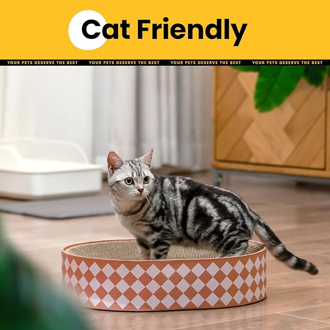 Conlun Oval Cat Scratcher Bed, 2-in-1 Cat Scratching Board, Natural Corrugated Cardboard Scratch Pad Lounge, Sealed Base Traps Debris,No Assembly Kitty Furniture,Stylish Colors Blends Any Home Decor