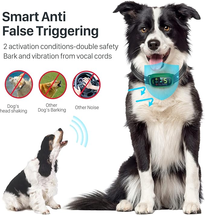 FAFAFROG Bark Collar, Rechargeable Dog Bark Collar with 5 Adjustable Sensitivity and Intensity Beep Vibration, Anti Barking Collar for Small Medium Large Breed Dogs (Green)