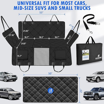 ROUWINNE Back Seat Extender for Dogs-with Removable Soft Blankets, Hard Bottom Dog Car Seat Cover for Back Seat, Sturdy Backseat Extender for Dogs, Waterproof Dog Hammock for Car, SUV