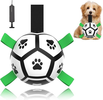 Dog Toys Soccer Ball with Straps, Interactive Toys for Tug of War, Puppy Birthday Gifts, Dog Tug Water Toy, Durable Dog Balls for Medium & Large Dogs（5 Inch