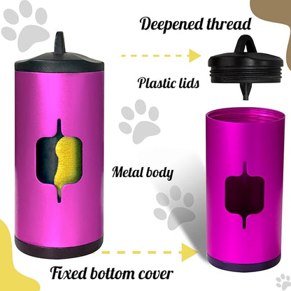 Metal Dog Poop Bag Holder w/Leash Clip|Durable Scratch-Resistant Aluminum|135 Bags+3 Accessories(Pink）