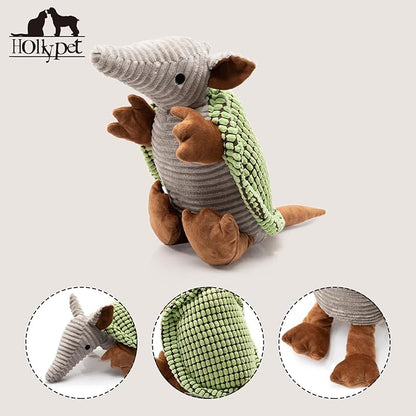 Hollypet Plush Dog Squeaky Toy Stuffed Armadillo Animal Pet Puppy Chew Toys with Clean Teeth for Small Medium Large All Breed Sizes Dogs, Green, 14 in