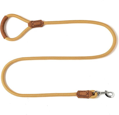 Mile High Life | Premium Leather Handle Dog Leash | Strong Rope Leash | Zinc Alloy Strong Clasp | Small Medium Large Dogs | 4/5/6 Feet(Yellow, 48 Inch (Pack of 1))