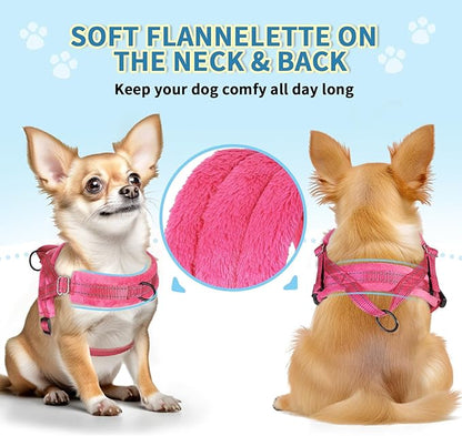 Lukovee No Pull Dog Harness and Leash Set, Soft Padded Small Dog Harness, Neck & Chest Adjustable Reflective Vest Puppy Harness with 4ft Lightweight Anti-Twist Dog Leash for Small Dogs (XXS, Pink)