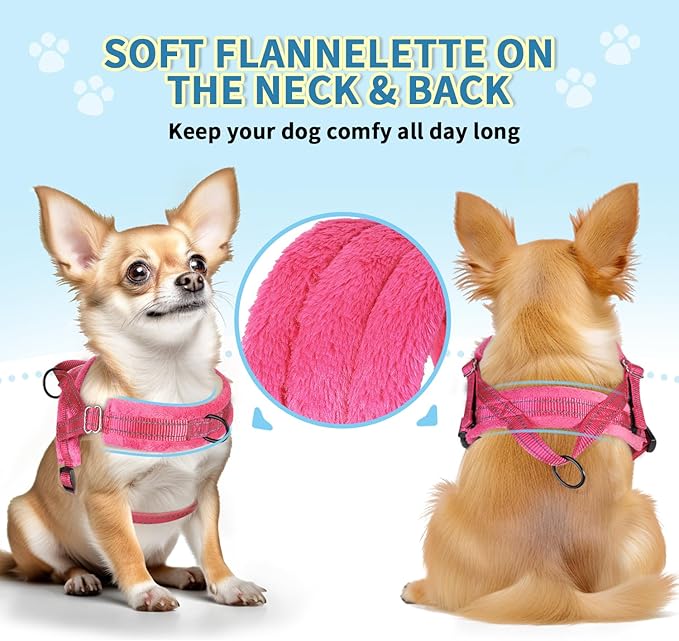 Lukovee No Pull Dog Harness and Leash Set, Soft Padded Small Dog Harness, Neck & Chest Adjustable Reflective Vest Puppy Harness with 4ft Lightweight Anti-Twist Dog Leash for Small Dogs (S, Pink)