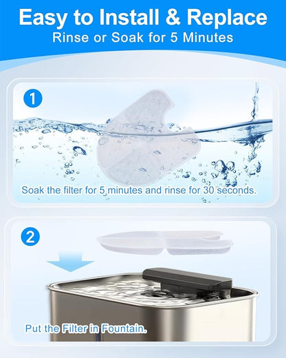 MyfatBOSS Dog Water Filter Replacement Compatible with FEELNEEDY 3 Gal/12L Stainless Steel Dog Fountain Water Bowl, 6PCS Pet Cat Filters & 6PCS Sponge Pump Filters for 3 Gallon Water Dispenser