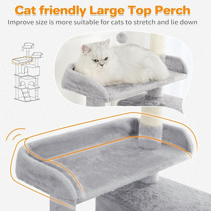 Made4Pets Cat Tree 54in Cat Tower for Indoor Cats Kitten Tree Multi-Level Cat Tree with 2 Condo Furniture Activity Center with Scratching Posts Funny Toys Kittens Pet Play House, Light Grey