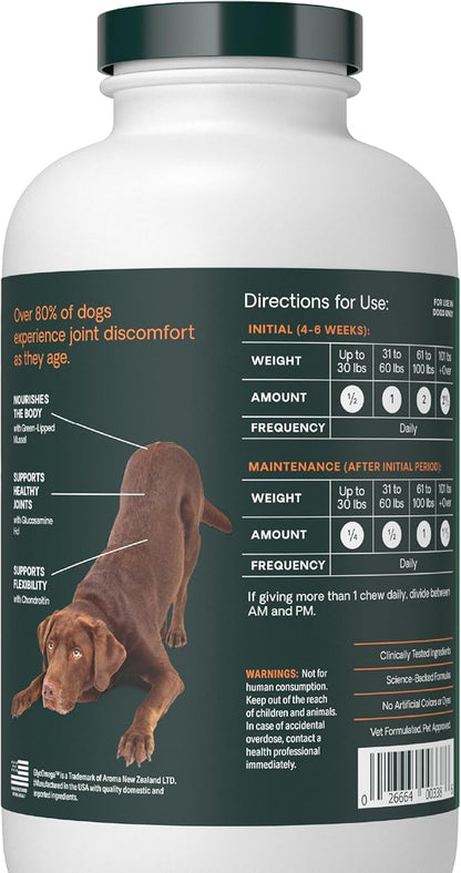 VetriScience Ultimate Strength Healthy Hip & Joint Chewable Tablets, GlycoFlex Glucosamine, Chondroitin and Green-Lipped Mussel Joint Supplement for Dogs, Soothe Joint Discomfort, Chicken, 120 Count
