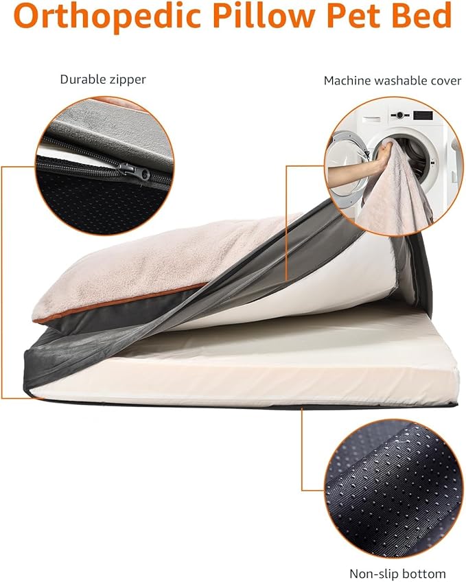 Amazon Basics Dog Bed with Cooling Gel Memory Foam, Pressure-Relief Support for Dogs up to 120lbs, Non-Slip Bottom, Machine Washable Cover, Giant Sized (48" x 36"), Grey