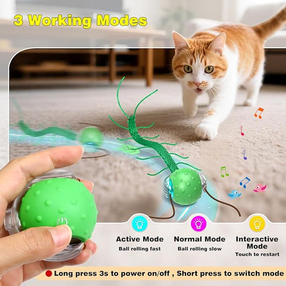Saolife Interactive Cat Toys for Indoor Cats, Moving Cat Ball with Tail, Fast Rolling on Carpet, Chirping & Motion Activate Toy for Bored Indoor Adult Cats