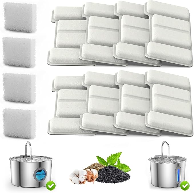 for Vetiflow Dog Water Bowl, Quad-Purification System & Continuous Circulating Water Flow, Multi-Layer Filtration, for Dogs Cat(8Pcs Filter+4Pcs Sponge)