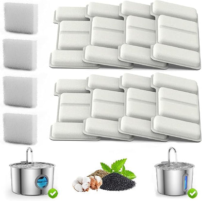 for Vetiflow Dog Water Bowl, Quad-Purification System & Continuous Circulating Water Flow, Multi-Layer Filtration, for Dogs Cat(8Pcs Filter+4Pcs Sponge)
