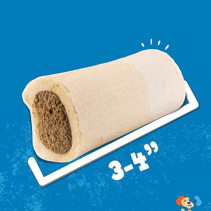 Jack&Pup 3-4" Filled Dog Bones for Small and Large Dogs, Flavored Shin Dog Bones Long Lasting, Stuffed Bone for Dogs, High Protein, Bacon and Cheese Flavor - 4 Pack
