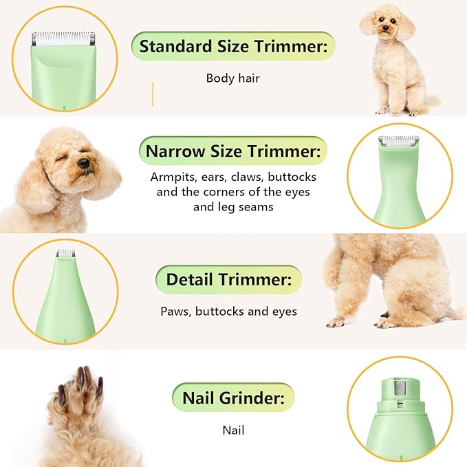 SUPRENT Dog Grooming Kit, 4 in 1 Dog Clippers for Grooming Supplies, Cordless Electric Pet Nail Grinder Cat Paw Trimmer Professional Long Hair Shaver Set for Cat Matted Hair and Small Dogs Thick Coats