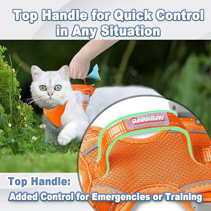 Cat Harness and Leash Set Escape Proof for Kitten Walking, Soft Adjustable Top Handle Vest Harnesses for Cats, Easy Control Breathable Reflective Small Medium Large, Orange, M