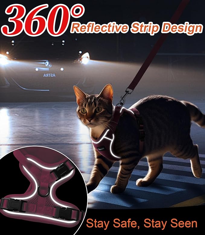 Cat Harness and Leash for Walking Escape Proof Soft Adjustable Cat Leash Breathable Comfortable Vest Easy to Wear Kitten Harness for Outdoor Travel Pink XS A