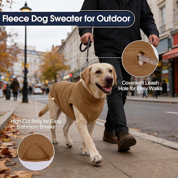 IECOii 2 Pack Fleece Dog Sweater - Lightweight Sweatshirts Stretchy & Soft Cold Weather Coat, Fleece Vest with Leash Hole for Fall/Winter Walks, Machine Washable (Size M, Dark Brown & Light Brown)