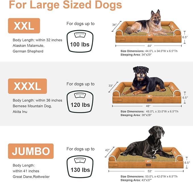 Large Dog Bed Orthopedic Washable: Jumbo Dog Bed Bolster Extra Large Dogs Egg Crate Foam Sofa Couch Waterproof Removable Cover - Orange