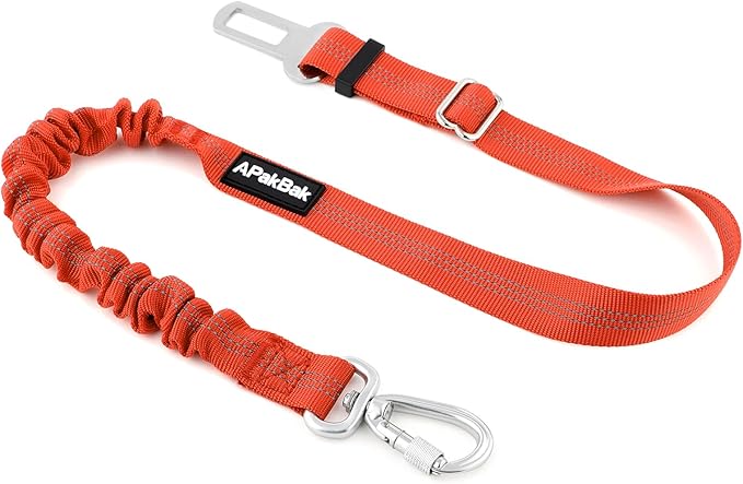 APakBak Dog Seat Belt for Car, Adjustable Dog Car Harness Seatbelt for Small Medium Large Dogs, Heavy Duty Travel Safety Restraint with Locking Aluminum Hook & Reflective Nylon Strap, Orange