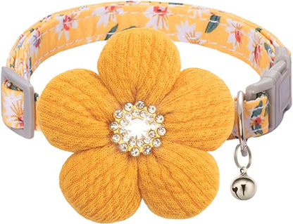Small Dog Collar with Flower, Puppy Collar for Girl Dog Collars for Small Dogs Cute Dog Collar with Bell, Adjustable Length