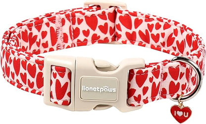 Lionet Paws Valentine's Day Dog Collars - Red Heart Peach Dogs Collar with Plastic Buckle and Heart Pendant,Dog Collar for Medium Large Dogs