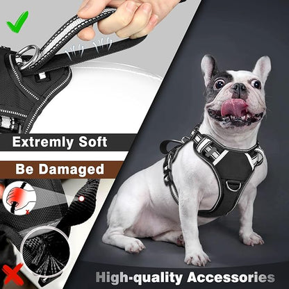 WINSEE Service Dog Vest No Pull Dog Harness with 7 Dog Patches, Reflective Pet Harness with Durable Soft Padded Handle for Training Small, Medium, Large, and Extra-Large Dogs (Medium, Black)