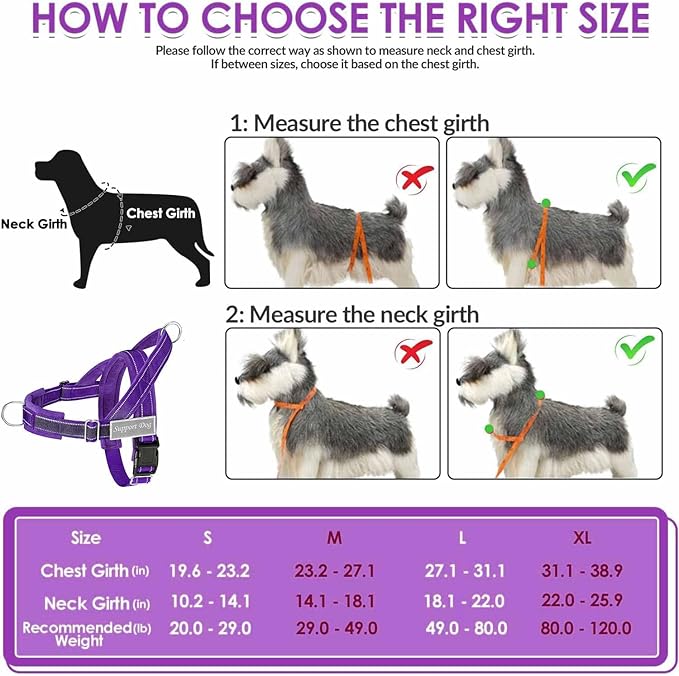 Lukovee No Pull Dog Harness & Leash Set - Heavy Duty Dog Vest Harness with Soft Padded for Medium Large Dogs, Adjustable Reflective Tactical Pet Harness for Easy Walk and Training (M, PU)