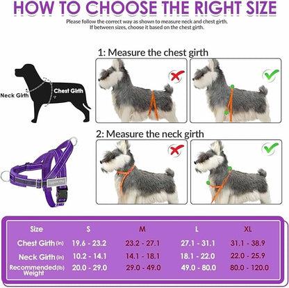 Lukovee No Pull Dog Harness & Leash Set - Heavy Duty Dog Vest Harness with Soft Padded for Medium Large Dogs, Adjustable Reflective Tactical Pet Harness for Easy Walk and Training (S, PU)