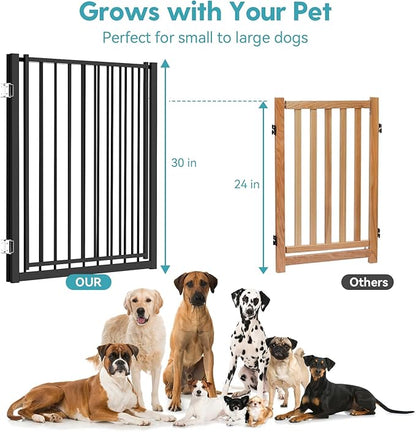 No Pawblems Free Standing Dog Gate with Door, 30'' Tall Foldable Dog Fence for Indoor & Outdoor, Up to 156 Inch Extra Wide Christmas Tree Fences for Dogs, Toddler(Black, 6 Panels)