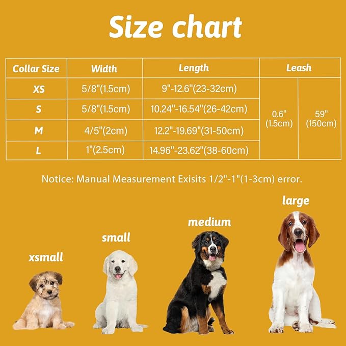 Dog Collar and Leash Set Girls Adjustable Puppy Collars with Floral Bow Tie for Small Medium Large Female Dogs, Rugby, S