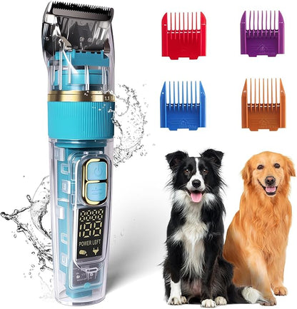 Dog Clippers for Grooming Thick & Matted Hair - Titanium Blade, 50dB Ultra-Quiet, IPX5 Waterproof & Cordless | Patented Click-Lock for Easy Cleaning | Rechargeable Pet Groomer for Dogs, Cats